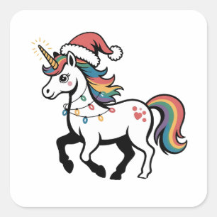 キュート ユニコーン+シカ+トナカイ クリスマス ライト 面白い スクエアシール