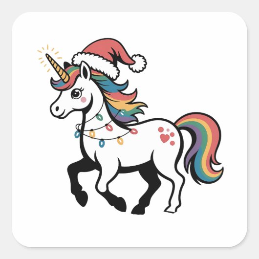 キュート ユニコーン+シカ+トナカイ クリスマス ライト 面白い スクエアシール (正面)