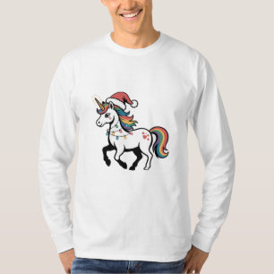 キュート ユニコーン+シカ+トナカイ クリスマス ライト 面白い Tシャツ