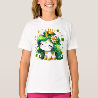 キュート ユニコーン シャムロック セントパトリックスデイ 女の子 キッズ L Tシャツ