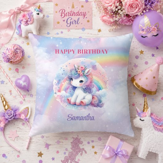 キュート ユニコーン パステル カラーズ 女子 誕生日 枕 デ