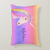 キュート·ユニコーン·レインボー·グリッター·スパーパーソナライズされたクル アクセントクッション (正面(垂直))