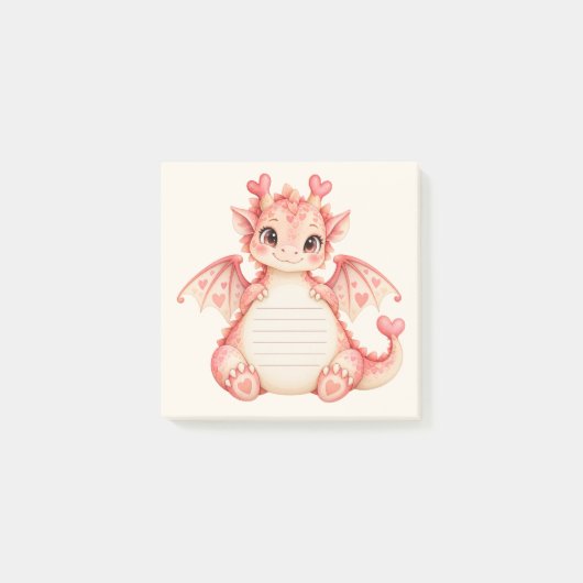 キュート ラブ ドラゴン 水彩 ライン付 付箋 (正面)