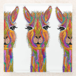 キュート&ラマカラフルコースター ガラスコースター