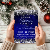 キュート ロイヤルブルー シルバー クリスマス グリッター 招待状