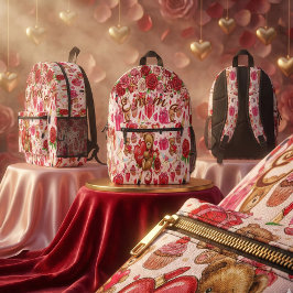 キュート ロマンティック レッド ピンク 水彩 愛 パターン プリントバックパック