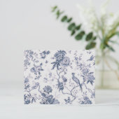 キュート ヴィンテージ ブルー ホワイト 鳥 花柄 ポストカード (スタンド正面)