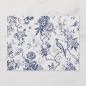 キュート ヴィンテージ ブルー ホワイト 鳥 花柄 ポストカード (正面)