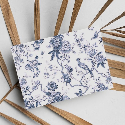 キュート ヴィンテージ ブルー ホワイト 鳥 花柄 ポストカード