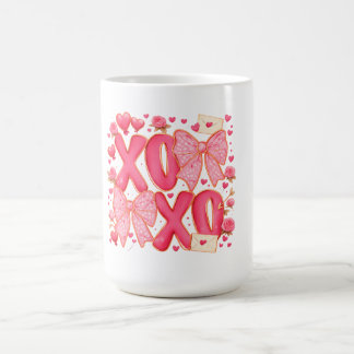 キュート XOXO バレンタインボウハート ピンク コケット コーヒーマグカップ