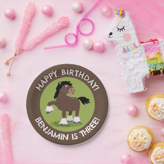 キュートClydesdale馬のパーソナライズされた誕生日 ペーパープレート (パーティー)