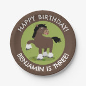 キュートClydesdale馬のパーソナライズされた誕生日 ペーパープレート (正面)