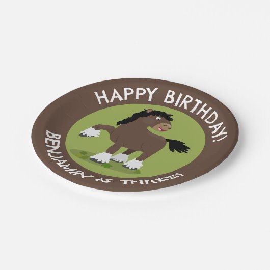 キュートClydesdale馬のパーソナライズされた誕生日 ペーパープレート (アングル)