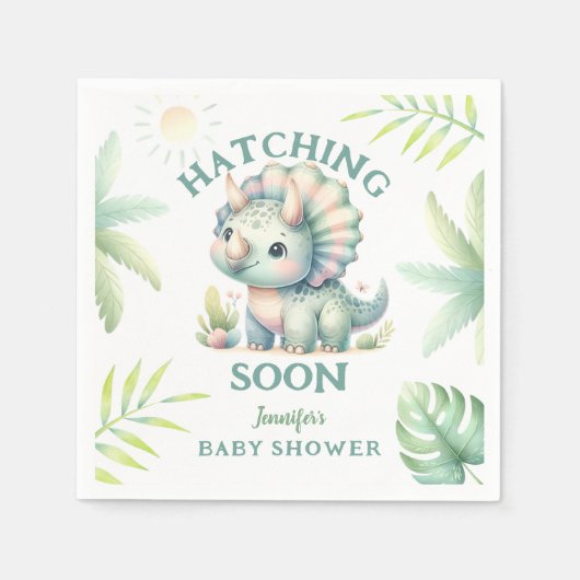 キュートDinoトリケラトプス恐竜の緑のベビーシャワー スタンダードカクテルナプキン (正面)