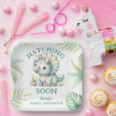 キュートDinoトリケラトプス恐竜の緑のベビーシャワー ペーパープレート (パーティー)