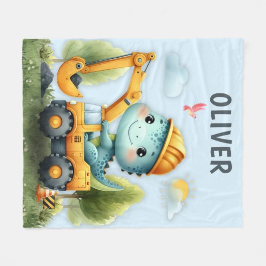 キュートDino使用建築車水彩色 フリースブランケット (正面(横))