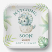 キュートDino Triceratops恐竜の男の子の赤ちゃんシャワー ペーパープレート (正面)