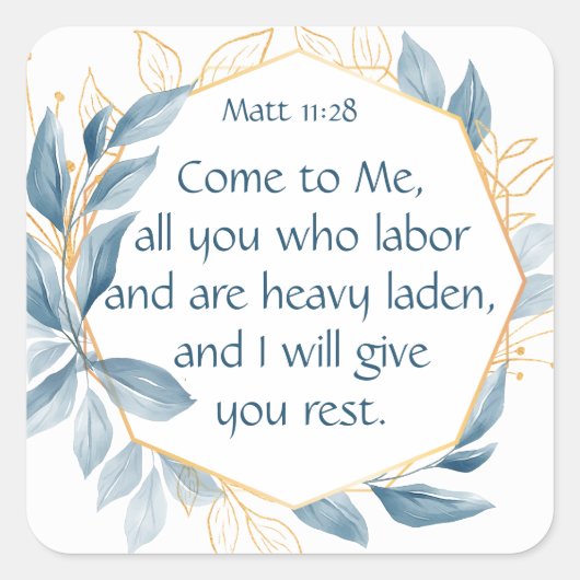 キュートJunco鳥、聖なる書物、 経典、マット11:28、レストスクーア スクエアシール (正面)