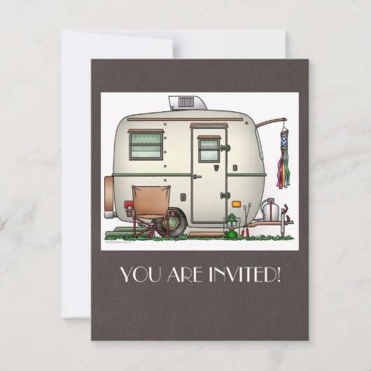キュートRVヴィンテージガラスエッグキャンパートラベルトレーラー 招待状 (正面)