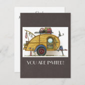 キュートRVヴィンテージティアドロップキャンパートラベルトレーラー 招待状 (正面/裏面)