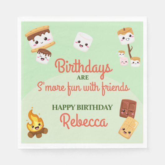 キュートSモーレスキャンプアウトバースデーパーティー スタンダードランチョンナプキン (正面)