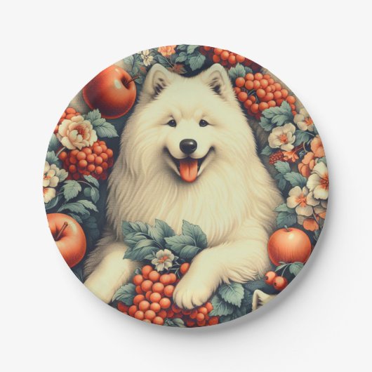 キュートSamoyedフローラ絵画ズ ペーパープレート (正面)