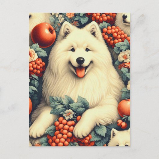 キュートSamoyedフローラ絵画ズ ポストカード (正面)