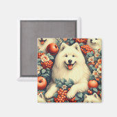 キュートSamoyedフローラ絵画ズ マグネット (正面/裏面)