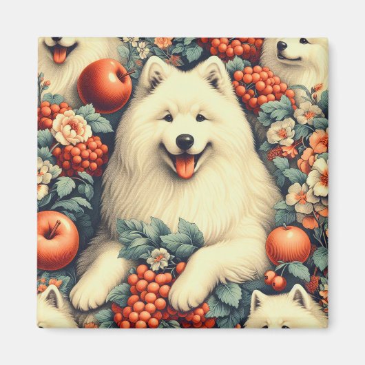 キュートSamoyedフローラ絵画ズ マグネット (正面)