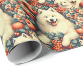 キュートSamoyedフローラ絵画ズ ラッピングペーパー (ロールコーナー)