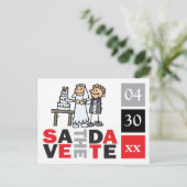 キュートSave The Datesカードカップル切り結婚のケーキ 案内ポストカード (スタンド正面)