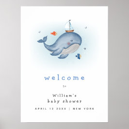 キュートSee Whale Boat Baby Shower Welcome ポスター