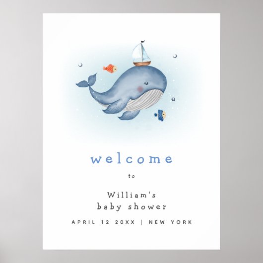 キュートSee Whale Boat Baby Shower Welcome ポスター (正面)