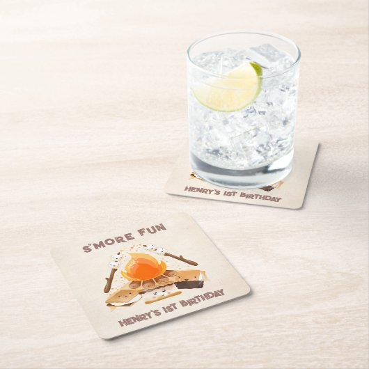 キュートS'moreキャンプファイア1st誕生日紙コースター スクエアペーパーコースター (インサイチュ)