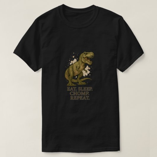 キュートTレックス恐竜よくはしゃぐ先史時代デザイン Tシャツ (デザイン正面)