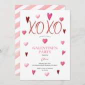 キュートXOXOピンクガレンティーンの日パーティーバレンタイン 招待状 (正面/裏面)