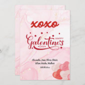 キュートXOXOピンクマーブルグリッターガレンティーヌ 招待状 (正面/裏面)