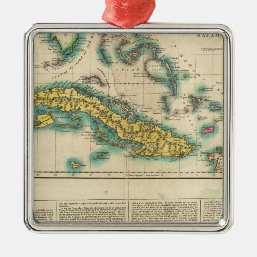 キューバおよびBahama島の地図 メタルオーナメント (正面)