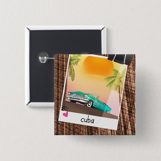 キューバのビンテージ車の写真旅行ポスター。 缶バッジ (正面&裏面)