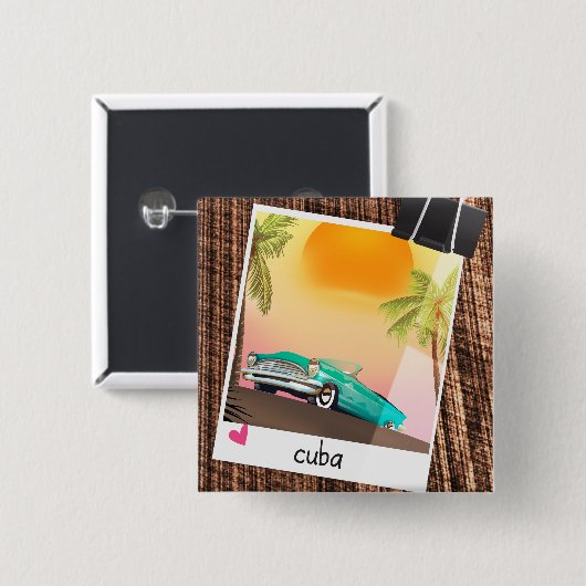 キューバのビンテージ車の写真旅行ポスター。 缶バッジ (正面&裏面)