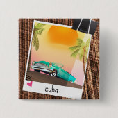 キューバのビンテージ車の写真旅行ポスター。 缶バッジ (正面)