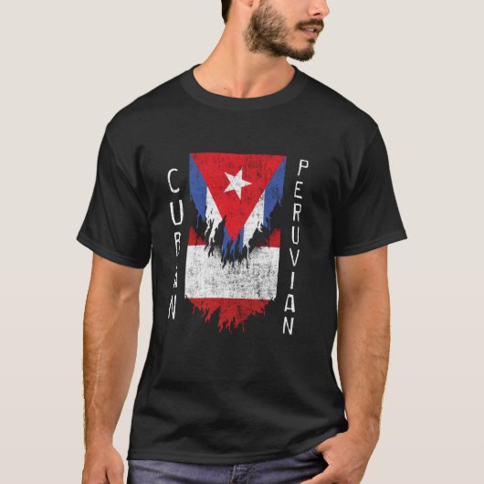 キューバのペルー国旗が引き裂かれたキューバ・ペルー Tシャツ (正面)