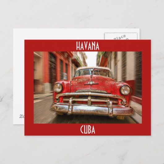 キューバの古いハバナの通りでカーレース ポストカード (正面/裏面)