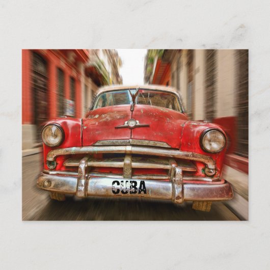 キューバの古いハバナの通りで車の「レース」 ポストカード (正面)
