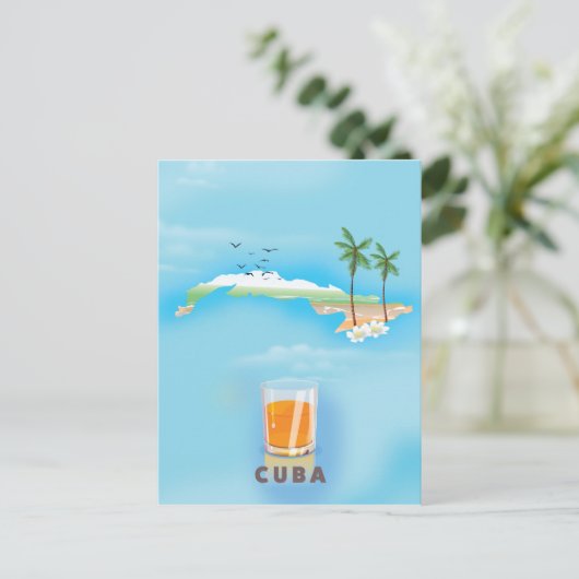 キューバの図解入りの、写真付きの地図の旅行ポスター ポストカード (スタンド正面)