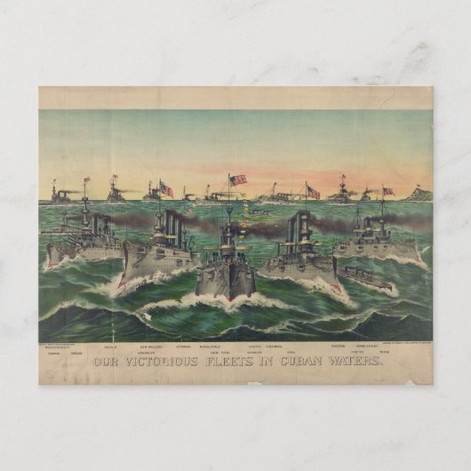 キューバの海に浮かぶ勝利の艦隊 ポストカード (正面)
