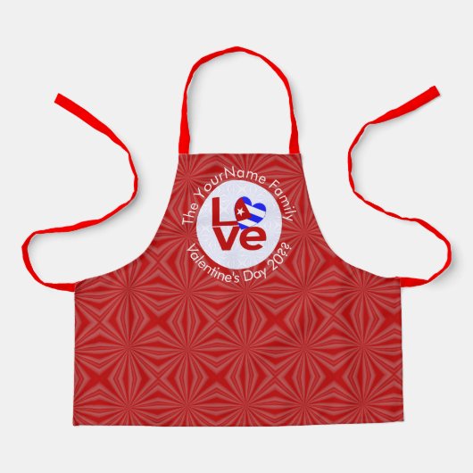 キューバの赤いLOVEフラグカスタマイズ商品  エプロン (正面)