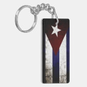 キューバの黒くグランジな旗 キーホルダー (正面左)
