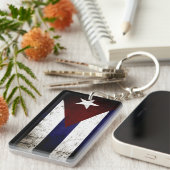 キューバの黒くグランジな旗 キーホルダー (正面右)