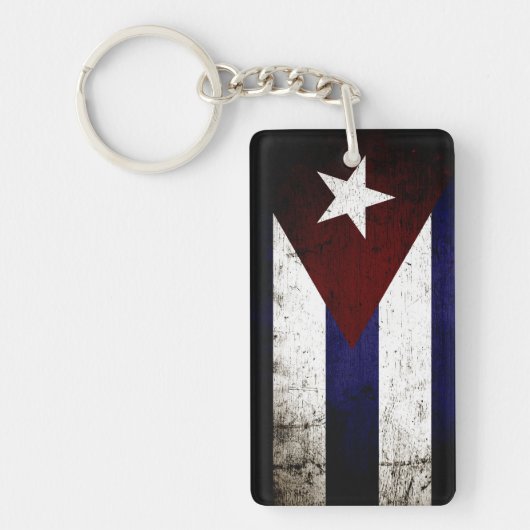 キューバの黒くグランジな旗 キーホルダー (正面)